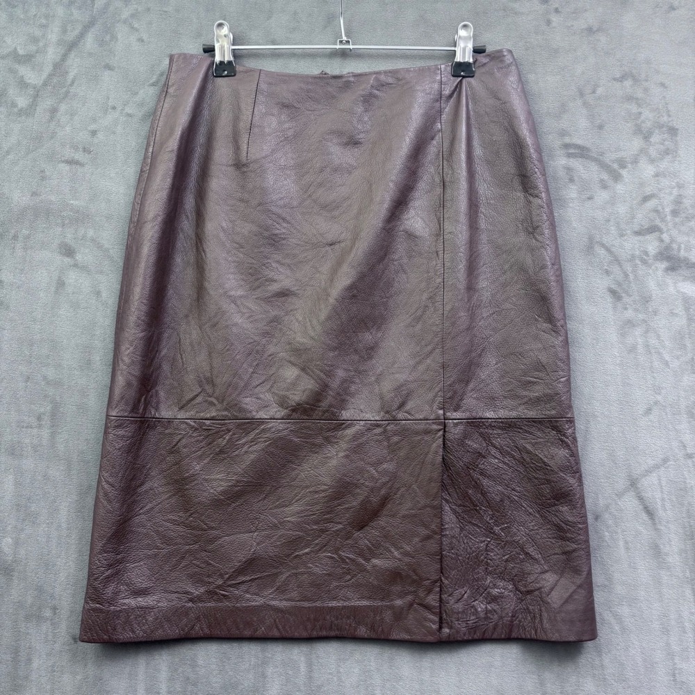 MixIt Womens Genuine Leather Pencil Skirt Burgundy Plum Midi Back Slit Size 6